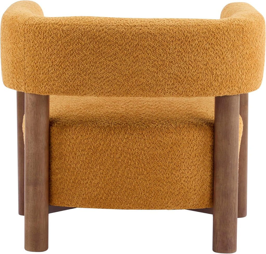 Christopher Knight Home Carly Low Profile Accent Chair, Round Backrest Side Chair, Living Room Armchair with Boucle Fabric Cushion, Comfy Reading Chair for Bedroom, Wooden Single Lounge Sofa, Yellow