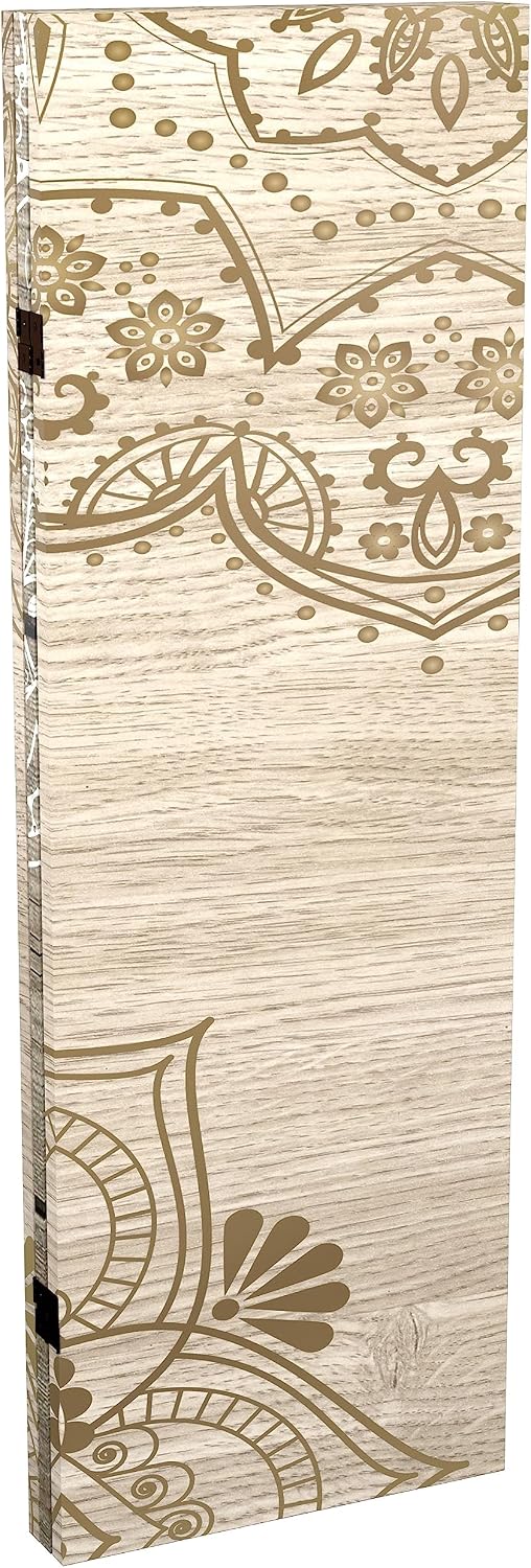 Red Lantern 4 ft. Short Double Sided Mandala on Oak Canvas Folding Screen 3 Panel Freestanding Partition and Separator for Modern and Contemporary Bedroom, Home Office, Studio, Dorm, Apartment