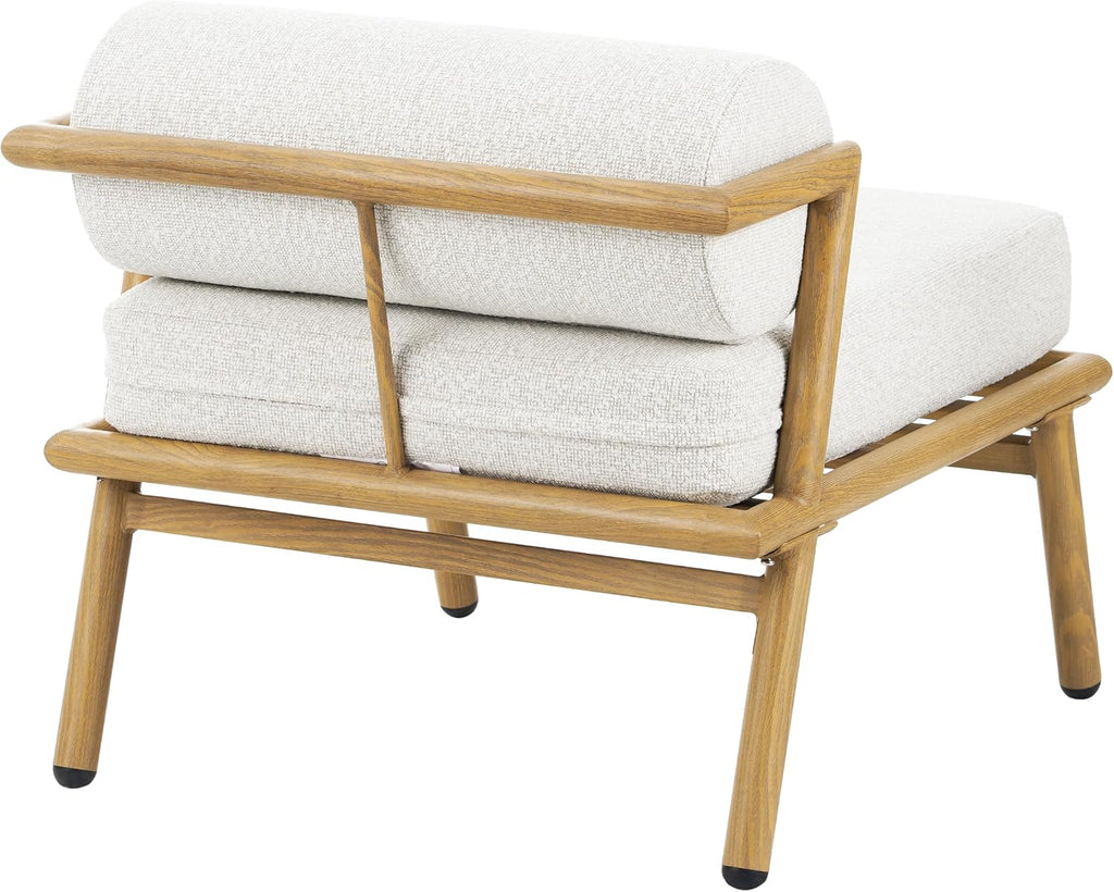 Christopher Knight Home Dessa Patio Accent Chairs Set of 2, Wood-Like Club Chairs, Boucle Lounge Chair, Upholstered Armless Chair, Iron Frame Stable Seating for Garden Poolside Backyard, White+Teak