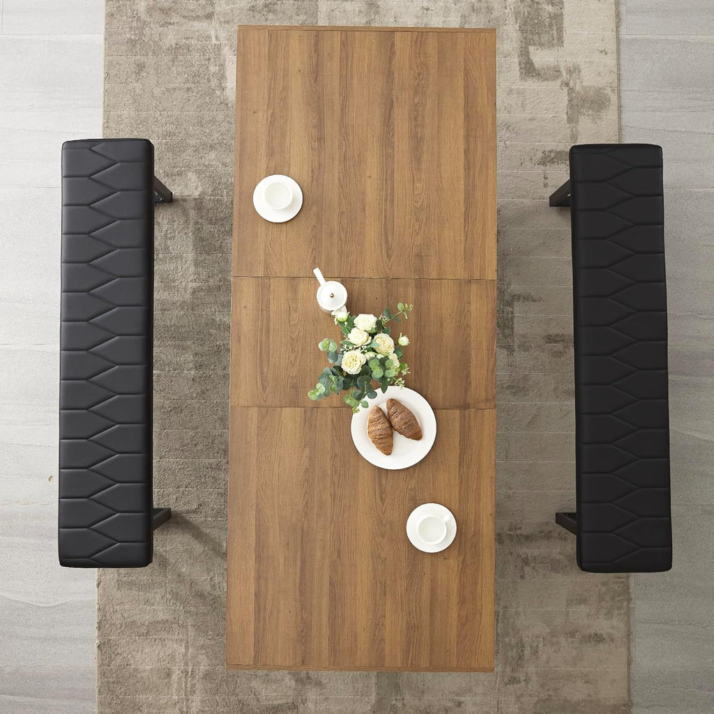 STHOUYN 63'-79' Extendable Dining Room Table, Modern Farmhouse Wooden Kitchen Table, Long Expandable Dining Table for 6 8 10, Large Expanding Tables Conference Tables (Walnut Brown)