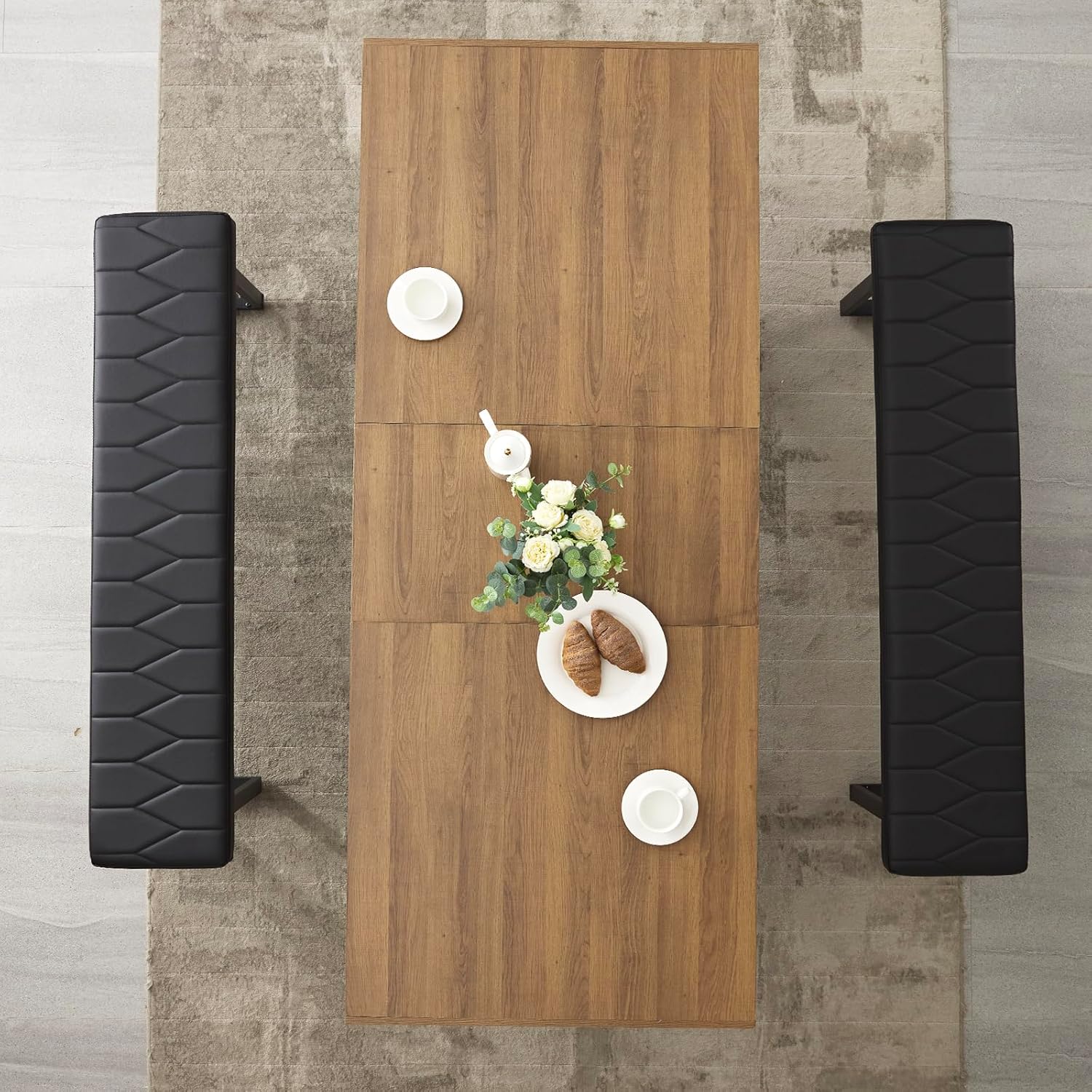 STHOUYN 63'-79' Extendable Dining Room Table, Modern Farmhouse Wooden Kitchen Table, Long Expandable Dining Table for 6 8 10, Large Expanding Tables Conference Tables (Walnut Brown)