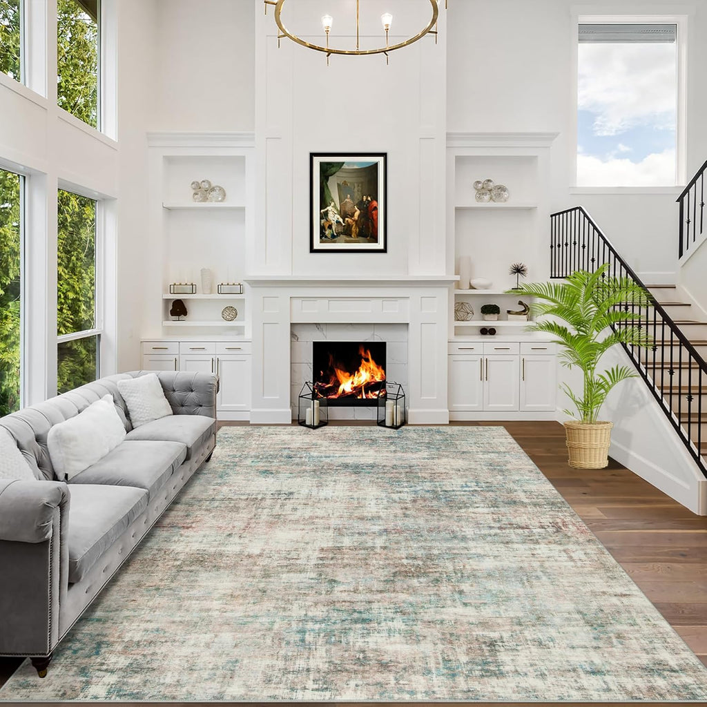 9x12 Area Rugs Washable Rug: Modern Abstract Living Room Rug Soft Anti-Skid Thin Carpet Indoor Floor Non-Shedding Carpets for Bedroom Dining Room Farmhouse Nursery Home Office Multi Color