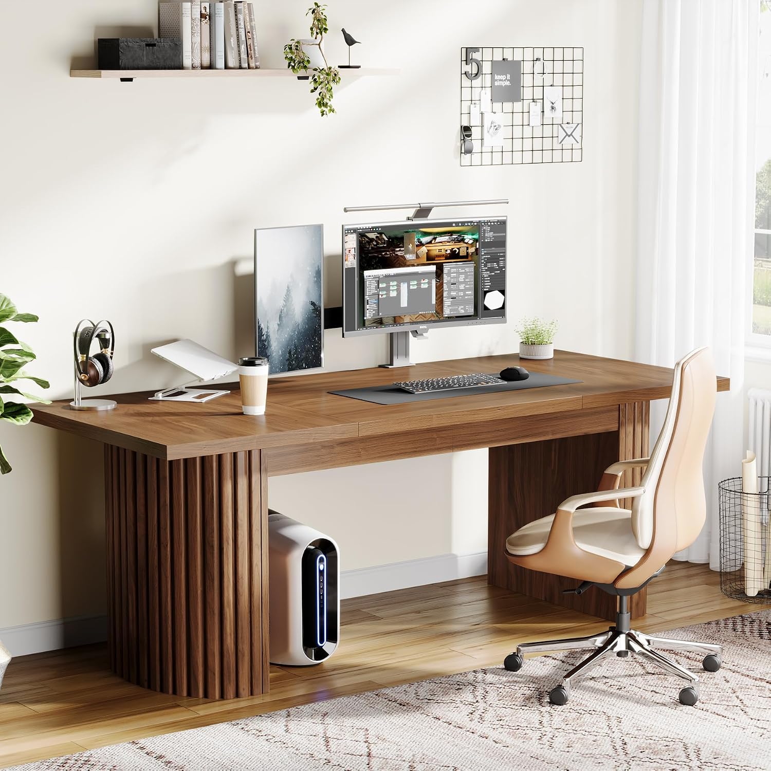 Tribesigns 78.74' Executive Desk, Large Farmhouse Computer Office Desk with Double Pedestal, Wooden Study Writing Table Workstation Conference Table for Home Office, Walnut (Brown)