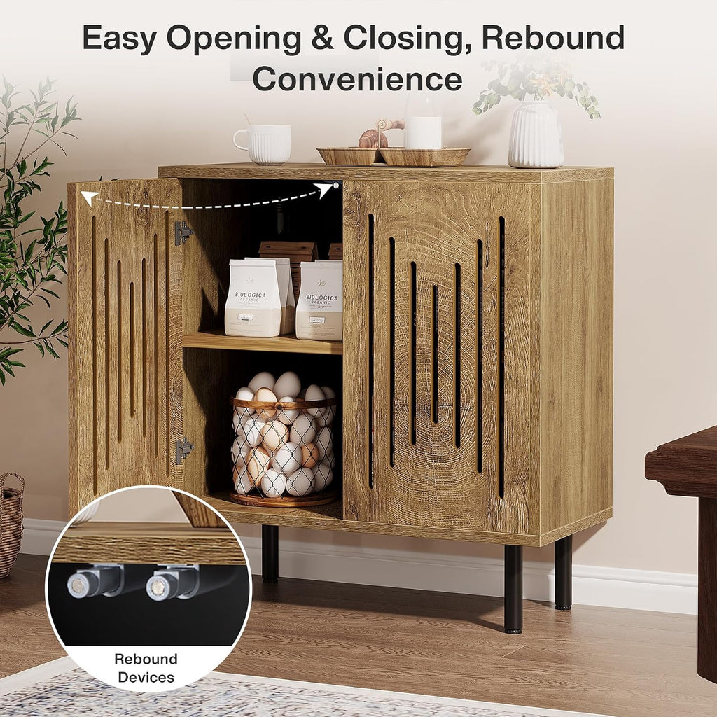 Tribesigns Set of 2 Sideboard Buffet with Storage, 59' Buffet Sideboard Cabinet with Adjustable Shelves, Accent Storage Cabinet for Living Room, Natural