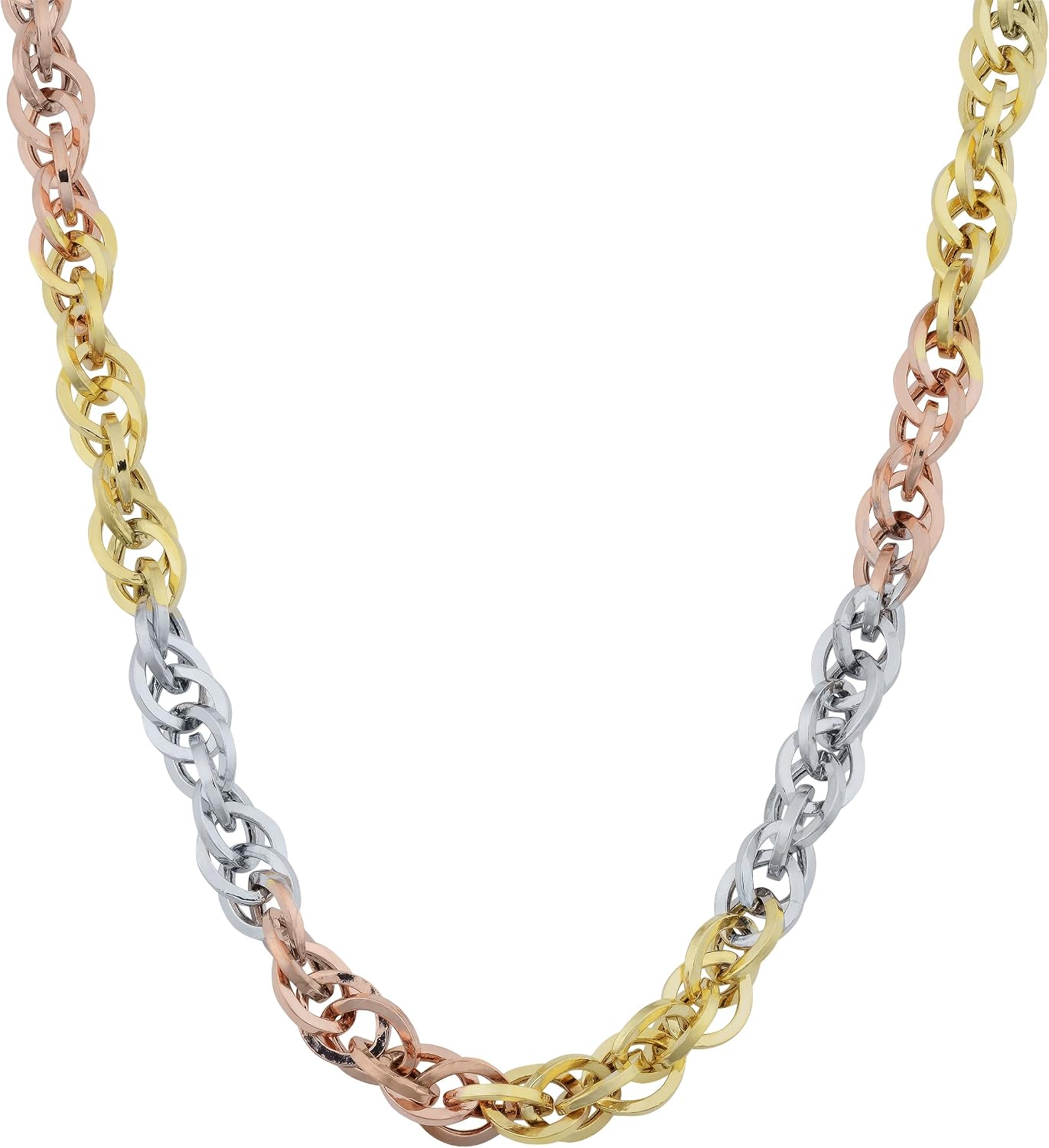 Kooljewelry Womens Chain - 10k Tricolor Gold Double Cable Link Necklace