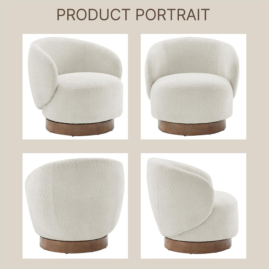 KISLOT Swivel Accent Chair Round Barrel Armchair Upholstered Performance Fabric for Living Room Bedroom Waitingroom,1 Box,Cream