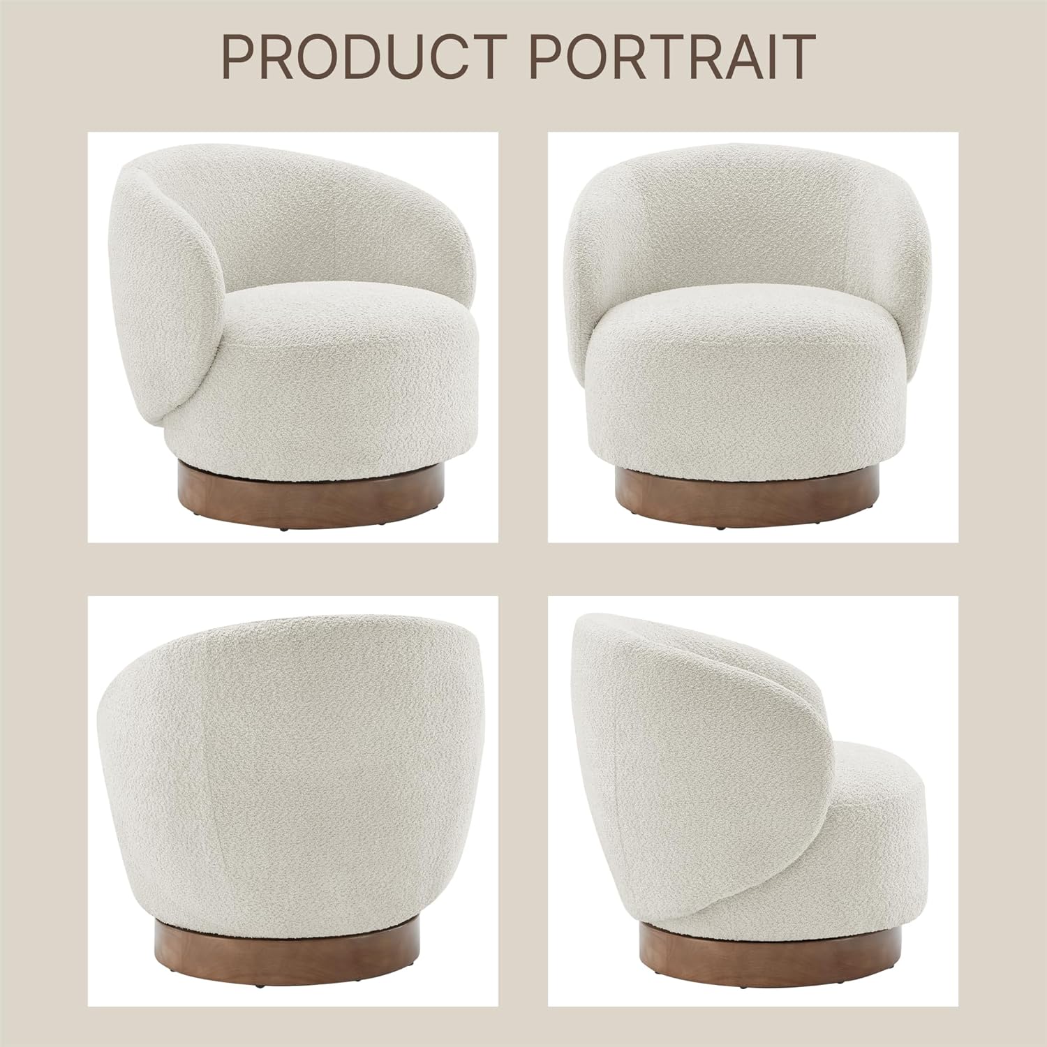 KISLOT Swivel Accent Chair Round Barrel Armchair Upholstered Performance Fabric for Living Room Bedroom Waitingroom,2 Box,Cream