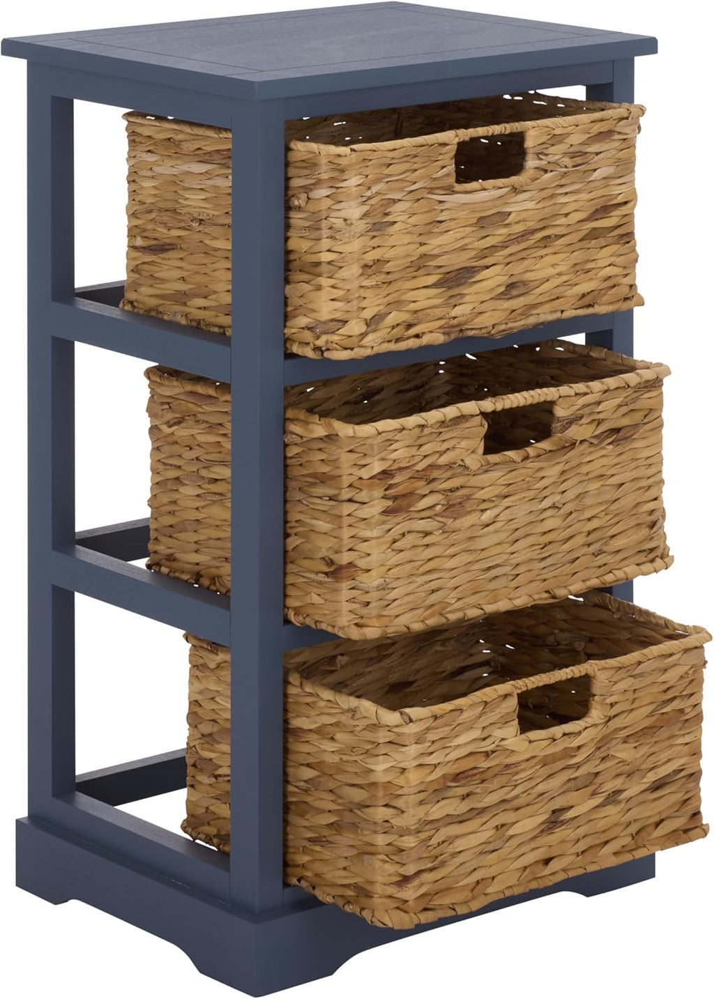SAFAVIEH Furniture - Halle 3-Basket Side Table - Blue - Solid Wood - Coastal Basket Storage Design - Ideal for Living Room, Entryway, Home Office, 17.5'W x 13.5'D x 29.5'H - Fully Assembled (AMH5738H)