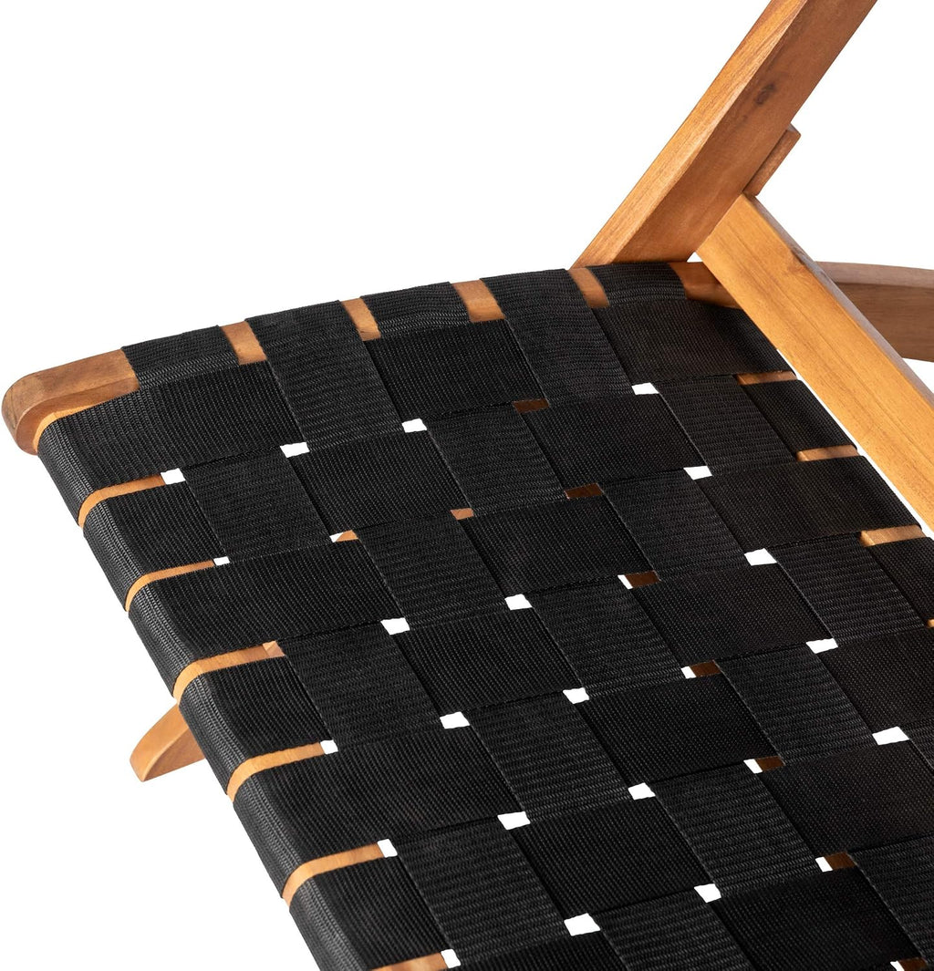 Balkene Home 62774 Sava Indoor Outdoor Folding Chair Low Slung Portable Seating Solid Acacia Wood Woven Seat & Back Indoors Porch Lawn Garden Fishing Sporting - Black Webbing