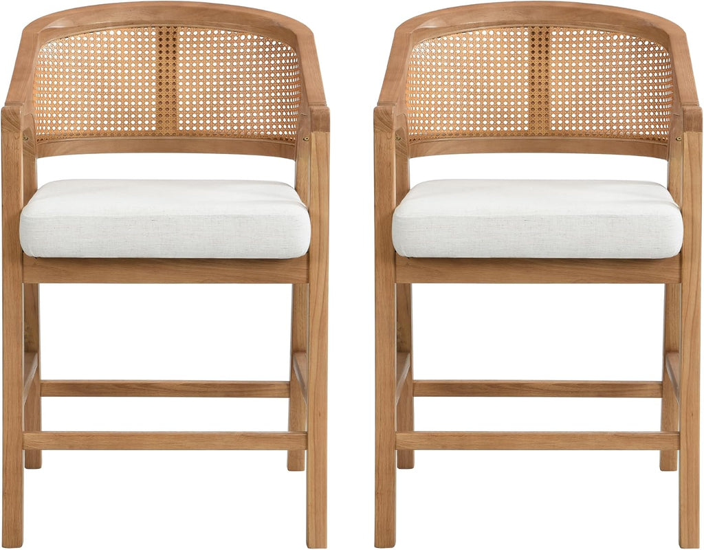 Christopher Knight Home Set of 2 Morley Wooden Counter Height Bar Stool, Kitchen Island Barstool with footrest, Curved Backrest Dining Chair, Soft Removable Cushions, Beige+Natural