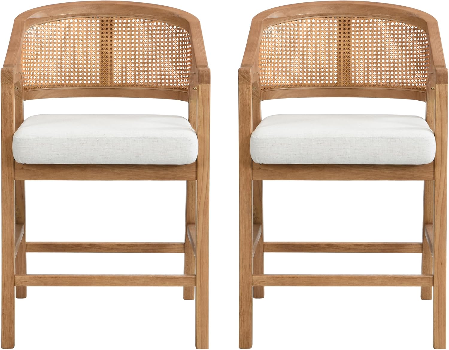 Christopher Knight Home Set of 2 Morley Wooden Counter Height Bar Stool, Kitchen Island Barstool with footrest, Curved Backrest Dining Chair, Soft Removable Cushions, Beige+Natural