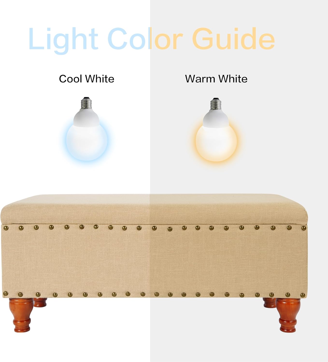 Homepop Home Decor | Upholstered Bench with Nailhead Trim | Large Ottoman with Storage for Living Room & Bedroom | Decorative Home Furniture, Tan Linen