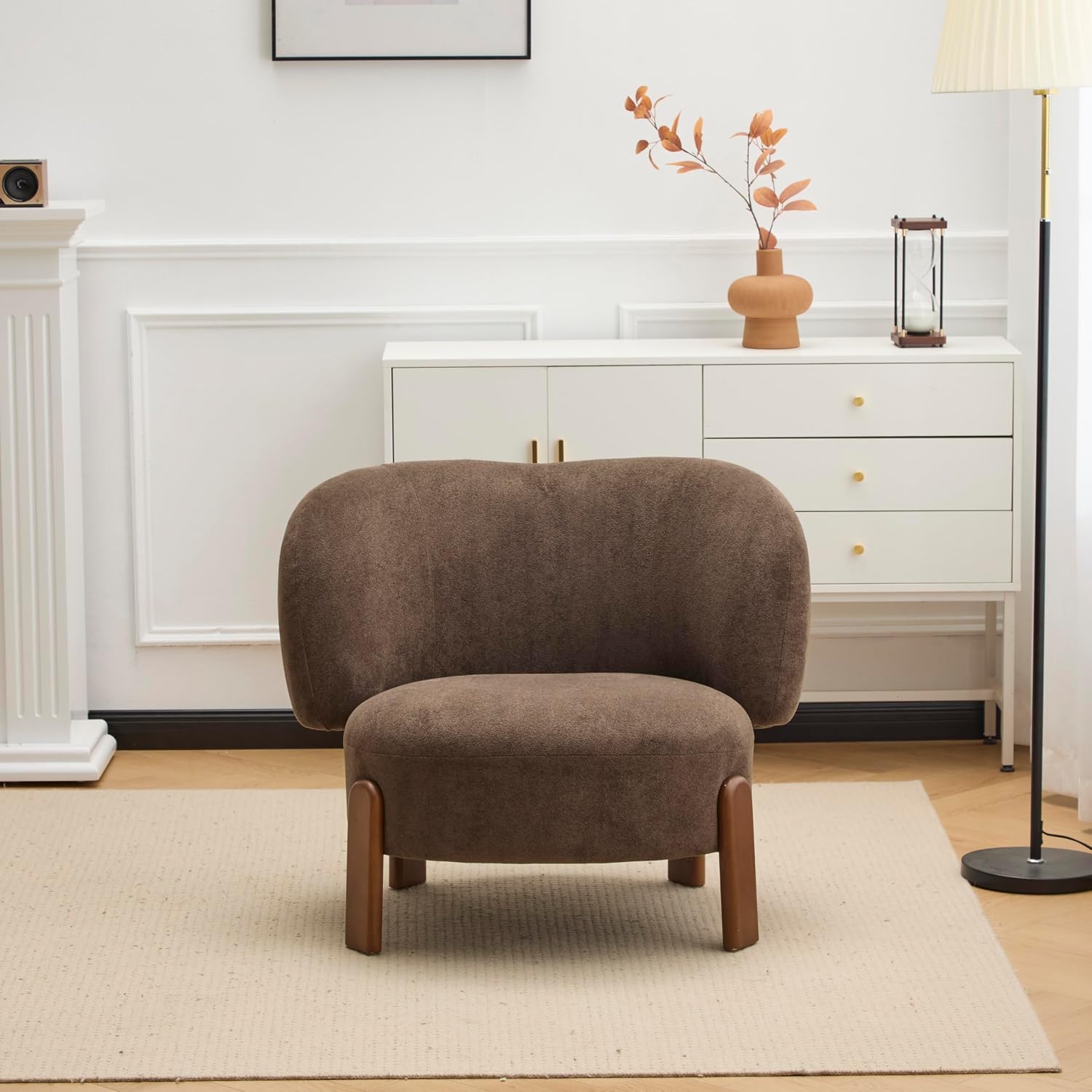 Christopher Knight Home Lily Solid Wood Wingback Accent Chair, Fabric Upholstered Club Chair, Curved Backrest Single Sofa, Comfy Reading Lounge Chair for Living Room, Soft Cushion Seating, Dark Brown