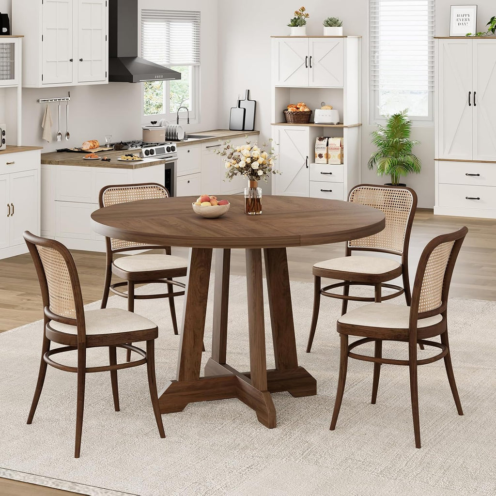 IDEALHOUSE Round Dining Table for 4, 47 Inches Dining Room Table with Wooden Base, Kitchen Table with Circle Tabletop, Dinner Table for Dining Room, Kitchen, Living Room, Brown