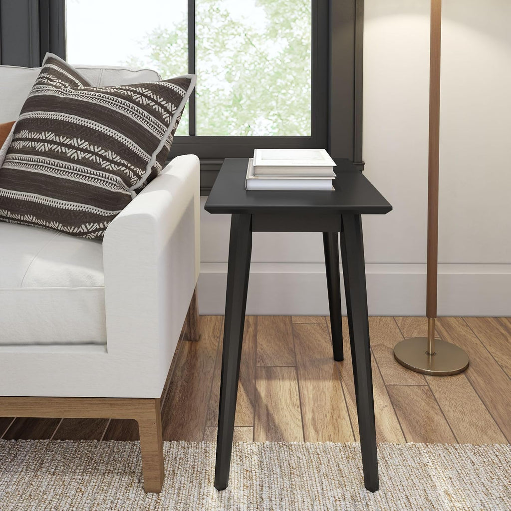 Plank+Beam Mid Century Modern Rectangular Side Table, End Table for Living Room, Wooden Bedside Table, Small End Table for Office Space, Black