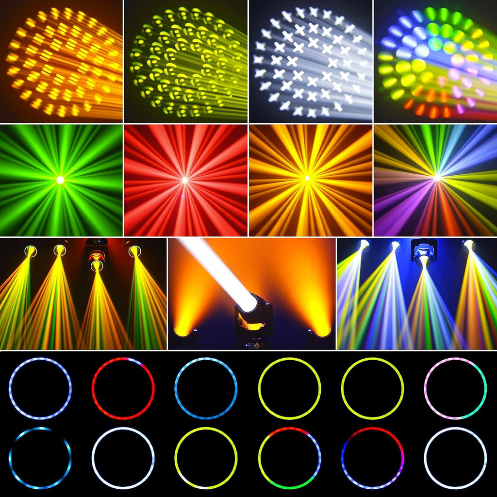 230W 7R Beam Moving Head Stage Light 14 Gobos 14 Colors Prisms/Wash/Beam/Frost/Rainbow Stage Effect Spotlights 48-Facet Prism 2.3° Beam Angle 18CH DMX512 Sound Activated Lights