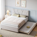 Garvee Queen Size Bed Frame with Trundle, Upholstered Platform Bed Frame with Headboard, Trundle Bed Twin, Wood Slat Support, for Bedroom, Living Room, Guest Room
