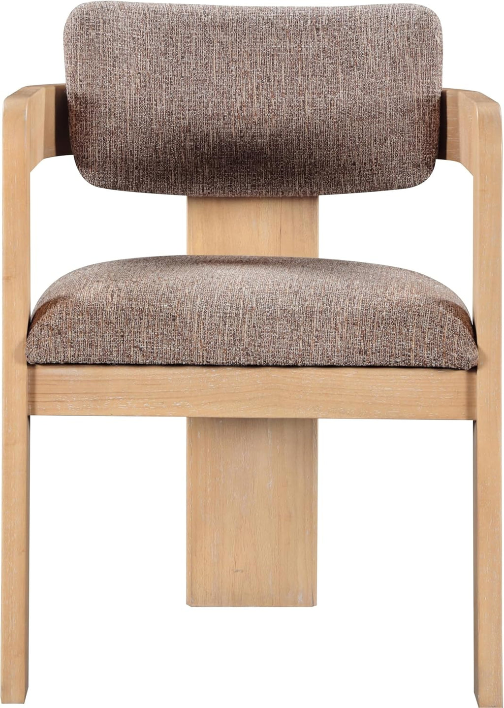 Meridian Furniture Sacha Collection Art Deco Dining Chair, Solid Fluted Wood, 22.5' W x 22' D x 31' H, Set of 2 (Brown, Natural Finish, Linen Textured Fabric)