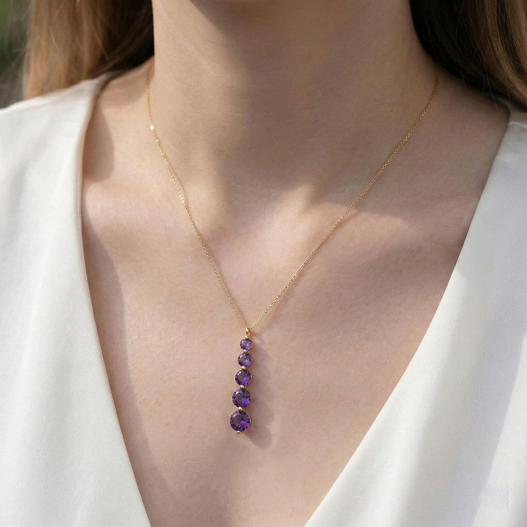 GOODSTONE JEWELS Linear Drop Pendant Necklace for Women in Yellow Gold Plated | Size 16+2 Inch Cable Chain with Lobster Clasp | Natural Birthstone Jewelry Gift for Her