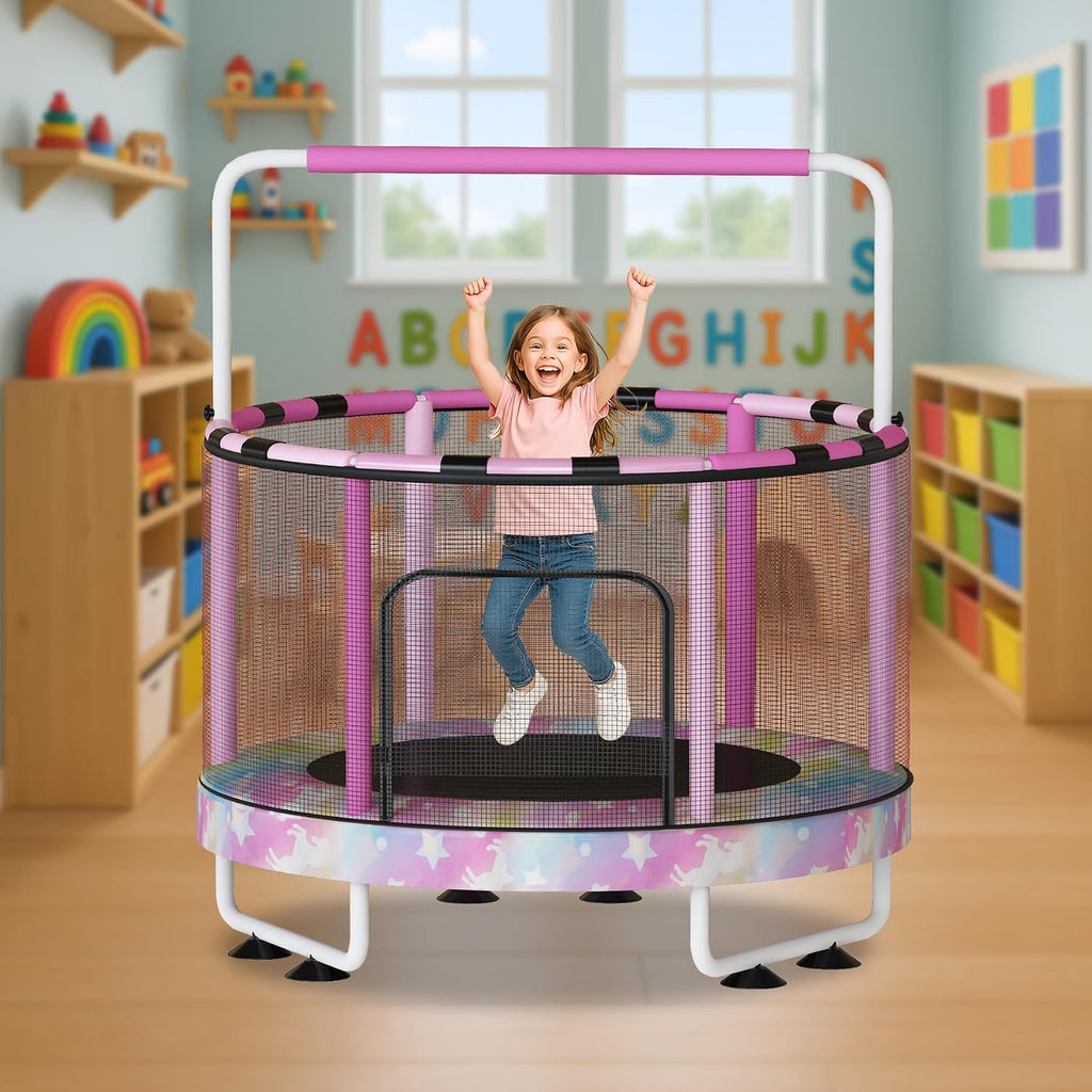 Lamerge Kids Trampoline, Toddler Bouncing Trampoline with Safety Enclosure Net, ASTM-Approved, 500lbs Capacity, Ages 1-8, Adjustable Handrail, 7-in-1, 60'