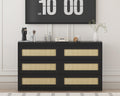 Patikuin Rattan Dresser for Bedroom, Modern 6 Drawer Dresser, Wide Chest of Drawers with Anti-Tip Kit & Smooth Slide Rail, Wood Storage Dressers for Closet, Hallway, Living Room, Black