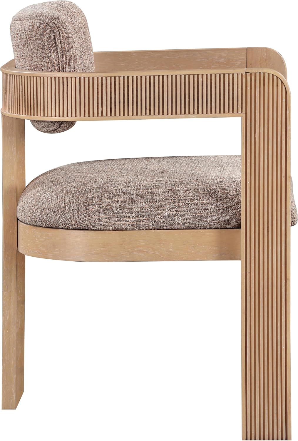 Meridian Furniture Sacha Collection Art Deco Dining Chair, Solid Fluted Wood, 22.5' W x 22' D x 31' H, Set of 2 (Brown, Natural Finish, Linen Textured Fabric)
