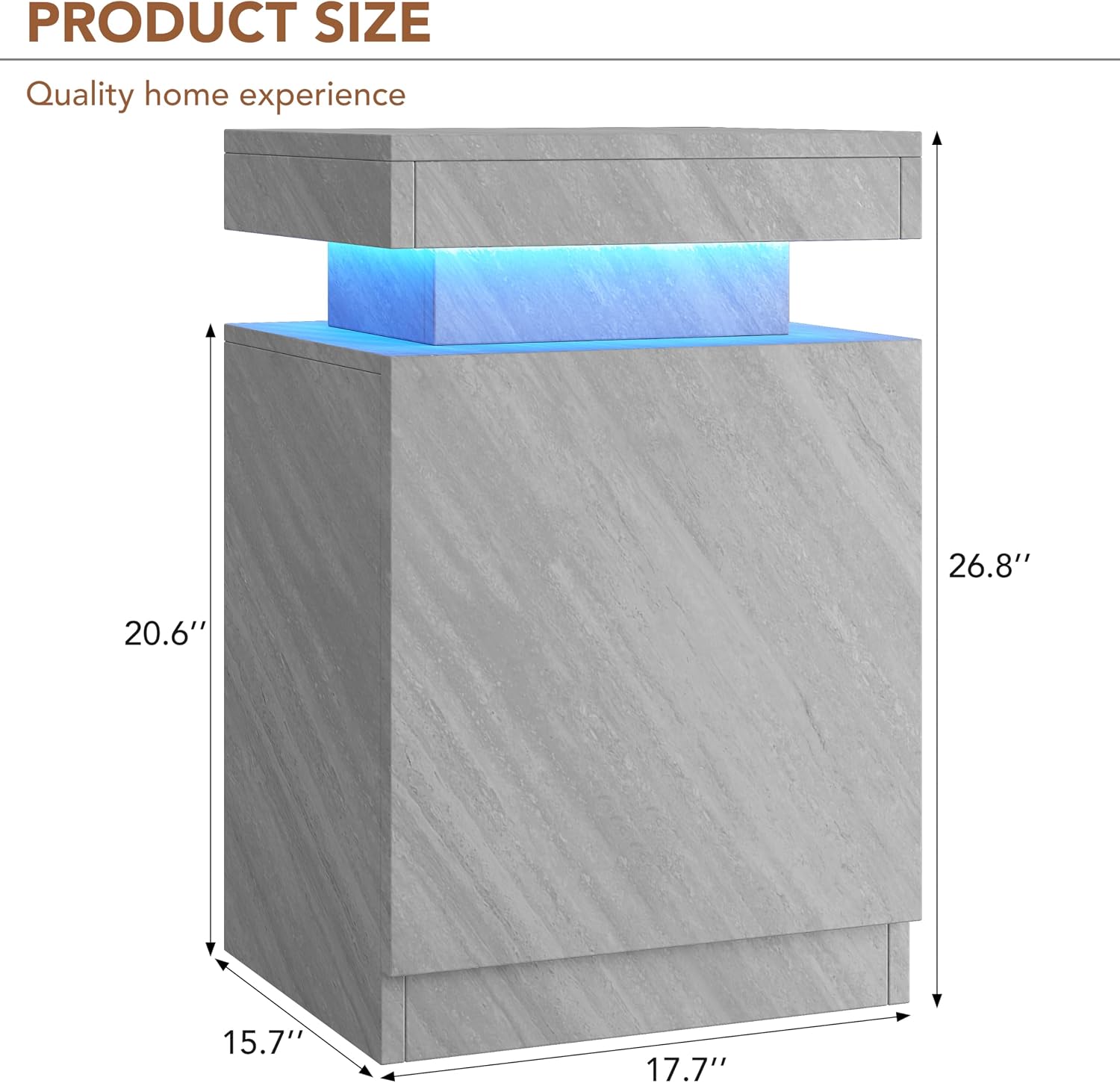 Nightstands Set 2, 17 Inches Modern Bedside Table with LED Lights, LED Night Stand Set of 2, High Gloss Surface, End Table with Storage for Bedroom, Grey