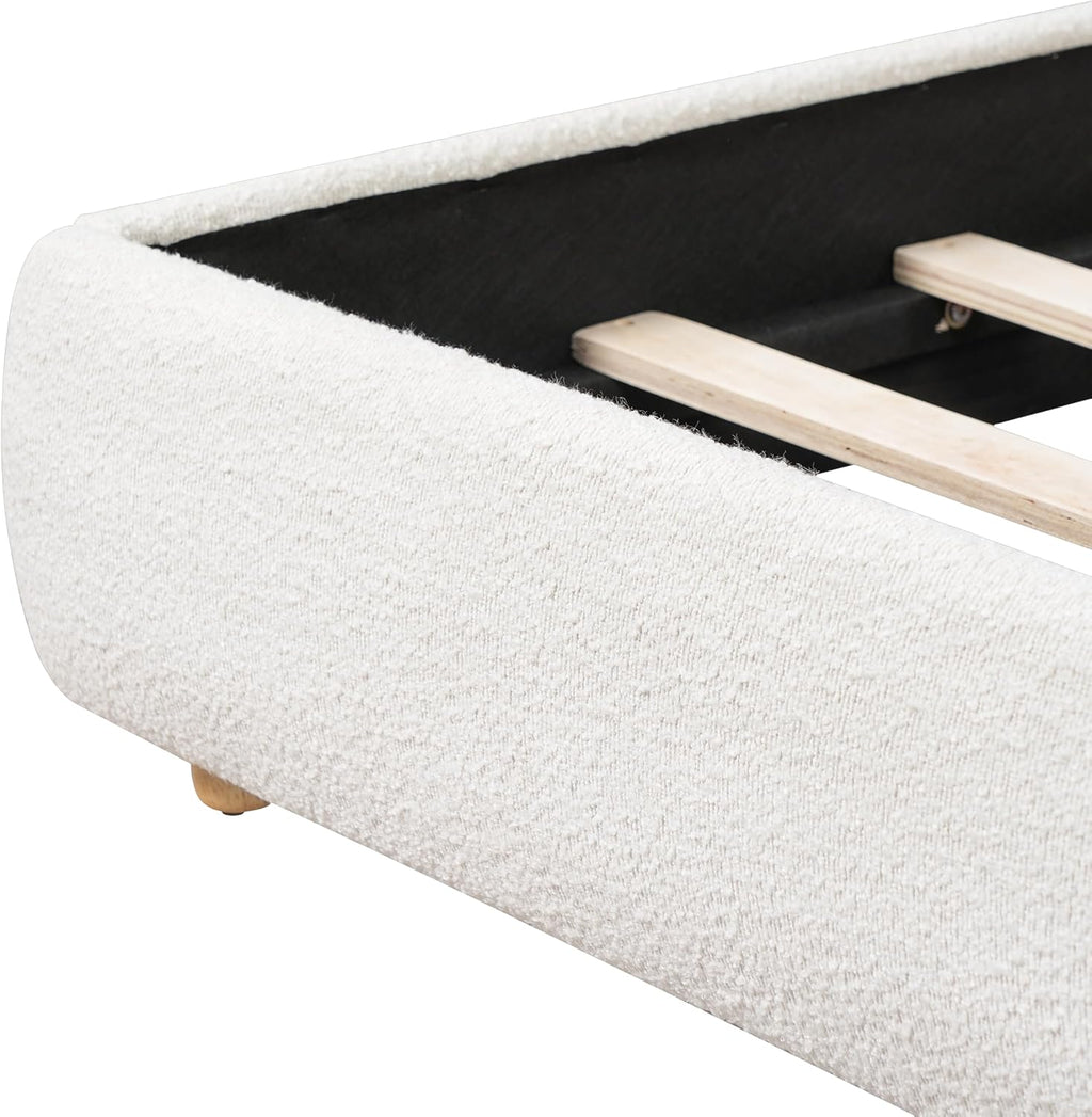 Christopher Knight Home Hazil Boucle California King Size Bed Frame with Headboard, Modern California King Bed Frame and Headboard, Wooden Slat Support, No Box Spring Needed, Easy Assembly, White