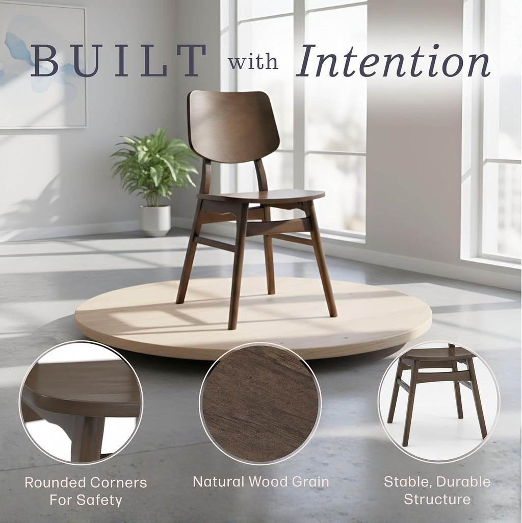 Alaterre Furniture Calais Dining – Mid Century Modern Set of 2 Dining Chairs – Solid Wood Chair Set with Minimalist Design for Dining Room or Kitchen (Warm Walnut Finish)