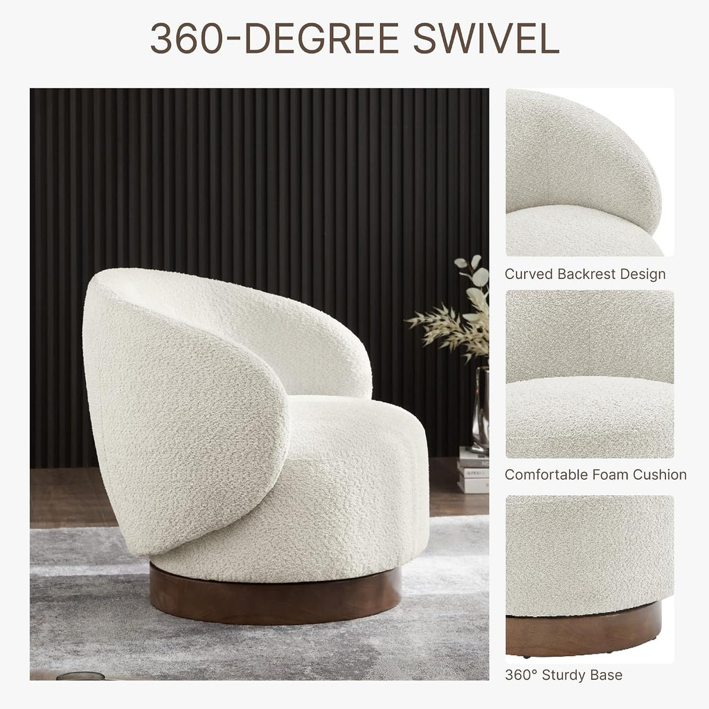KISLOT Swivel Accent Chair Round Barrel Armchair Upholstered Performance Fabric for Living Room Bedroom Waitingroom,2 Box,Cream
