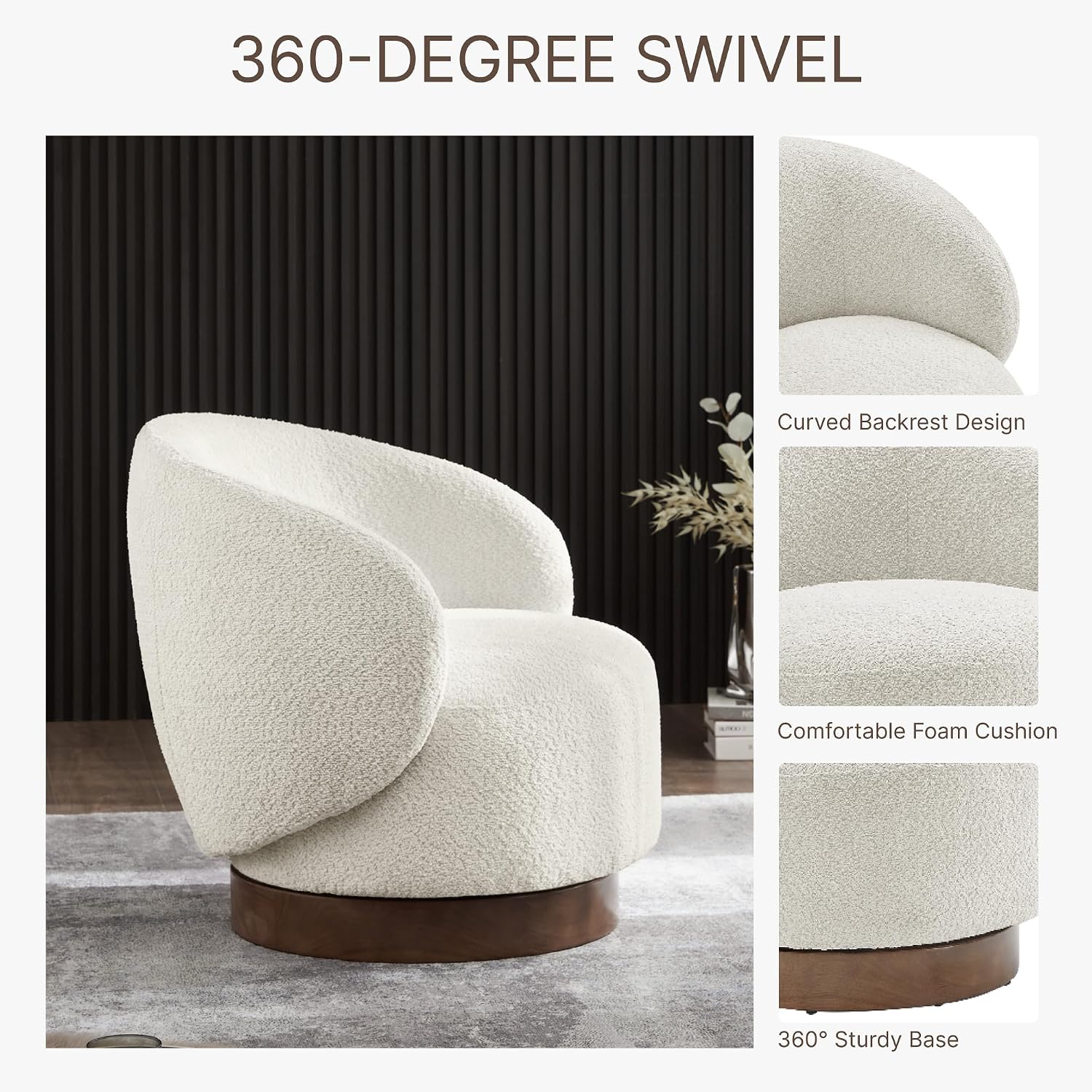 KISLOT Swivel Accent Chair Round Barrel Armchair Upholstered Performance Fabric for Living Room Bedroom Waitingroom,2 Box,Cream
