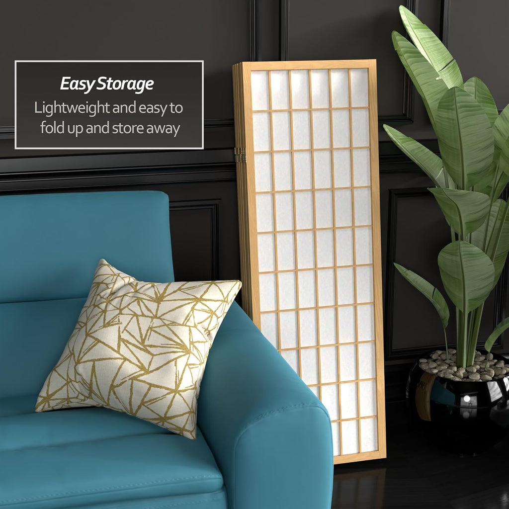 4 ft. Short Window Pane Shoji Screen - Natural - 6 Panels