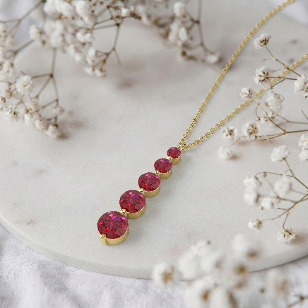 GOODSTONE JEWELS Linear Drop Pendant Necklace for Women in Yellow Gold Plated | Size 16+2 Inch Cable Chain with Lobster Clasp | Natural Birthstone Jewelry Gift for Her