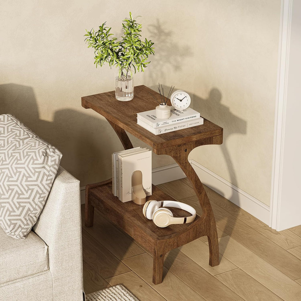 Solid Wood End Table with Storage Shelf, Small Accent Table for Living Room, Bedroom, or Office, Easy Assembly, Compact Side Table for Tight Spaces