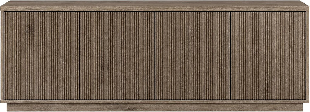 Henn&Hart Fluted TV Stand for TVs up to 75' with 2 Concealed Ribbed Storage Cabinets and Adjustable Shelves for Living Room, Family Room, or Office, Weathered Gray