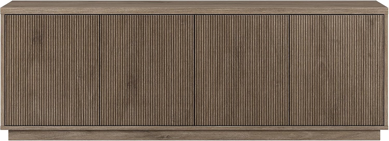 Henn&Hart Fluted TV Stand for TVs up to 75' with 2 Concealed Ribbed Storage Cabinets and Adjustable Shelves for Living Room, Family Room, or Office, Weathered Gray