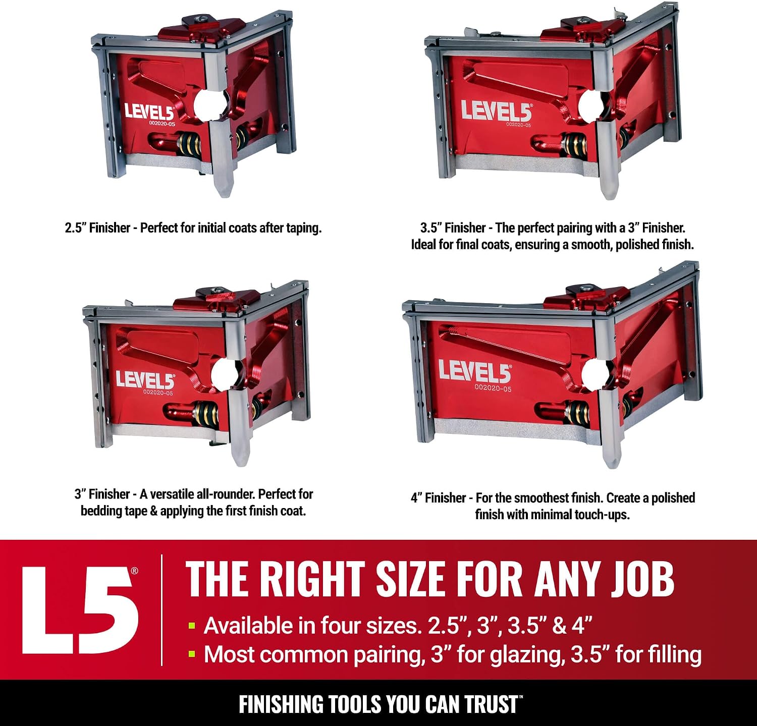LEVEL5 2.5 Inch Corner Finisher/Angle Head | Professionally Finish Corner Joints | for Drywall Sheetrock Gyprock and Wallboard | High-Grade Steel and Aluminum Parts | 4-732