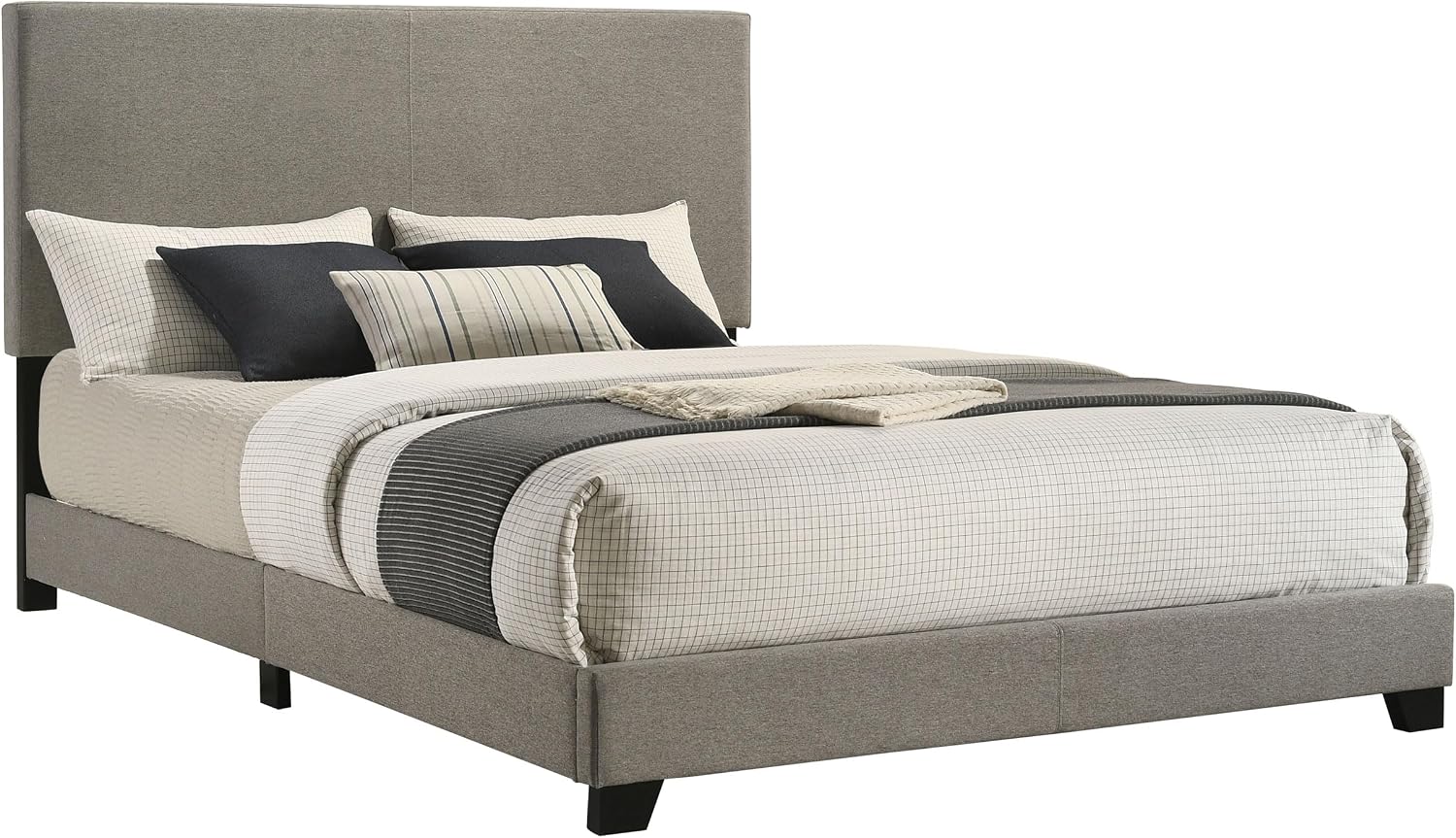 Coaster Home Furnishings - Dorian - Fabric Upholstered Wood Panel Bed with Padded Headboard, Wood Legs and Transitional Style - Bedroom - Queen Size - Taupe - 300851Q