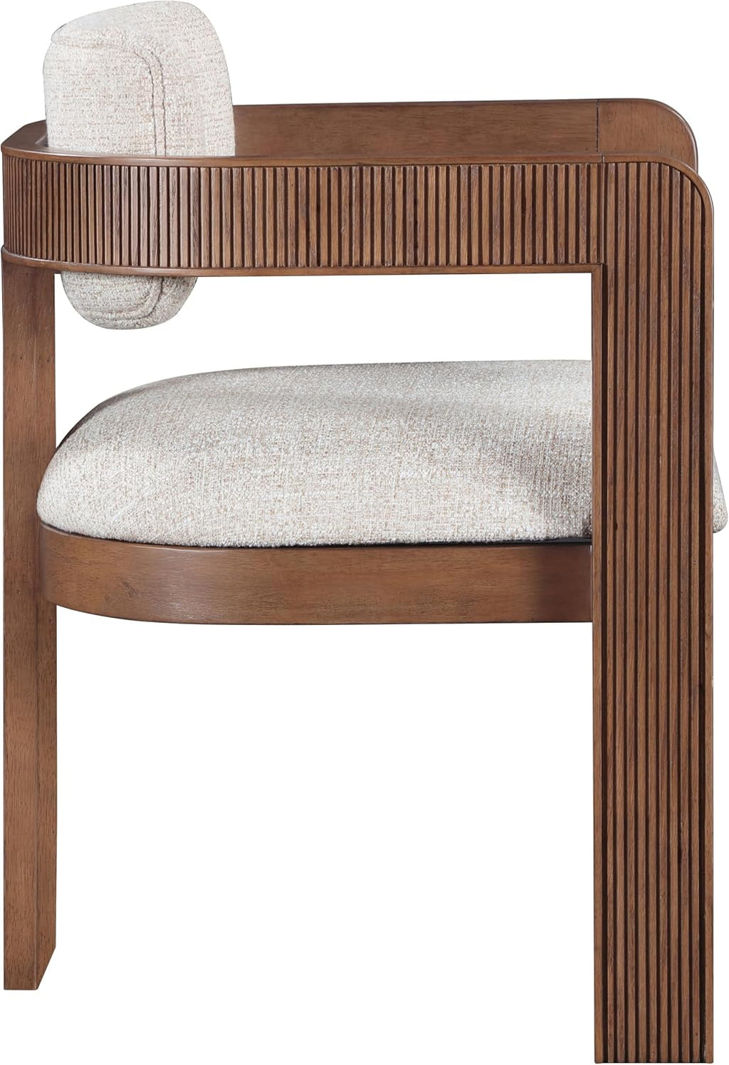 Meridian Furniture Sacha Collection Art Deco Dining Chair, Solid Fluted Wood, 22.5' W x 22' D x 31' H, Set of 2 (Beige, Brown Finish, Velvet)