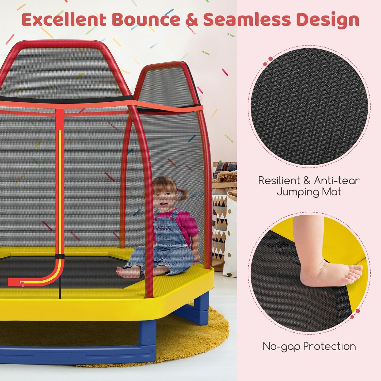 Giantex 7 Ft Trampoline for Kids, Heavy Duty Steel Frame Small Mini Toddler Trampoline, Great Gifts for Boys Girls, Outdoor Indoor Kids Trampoline with Net, for Age 3-8