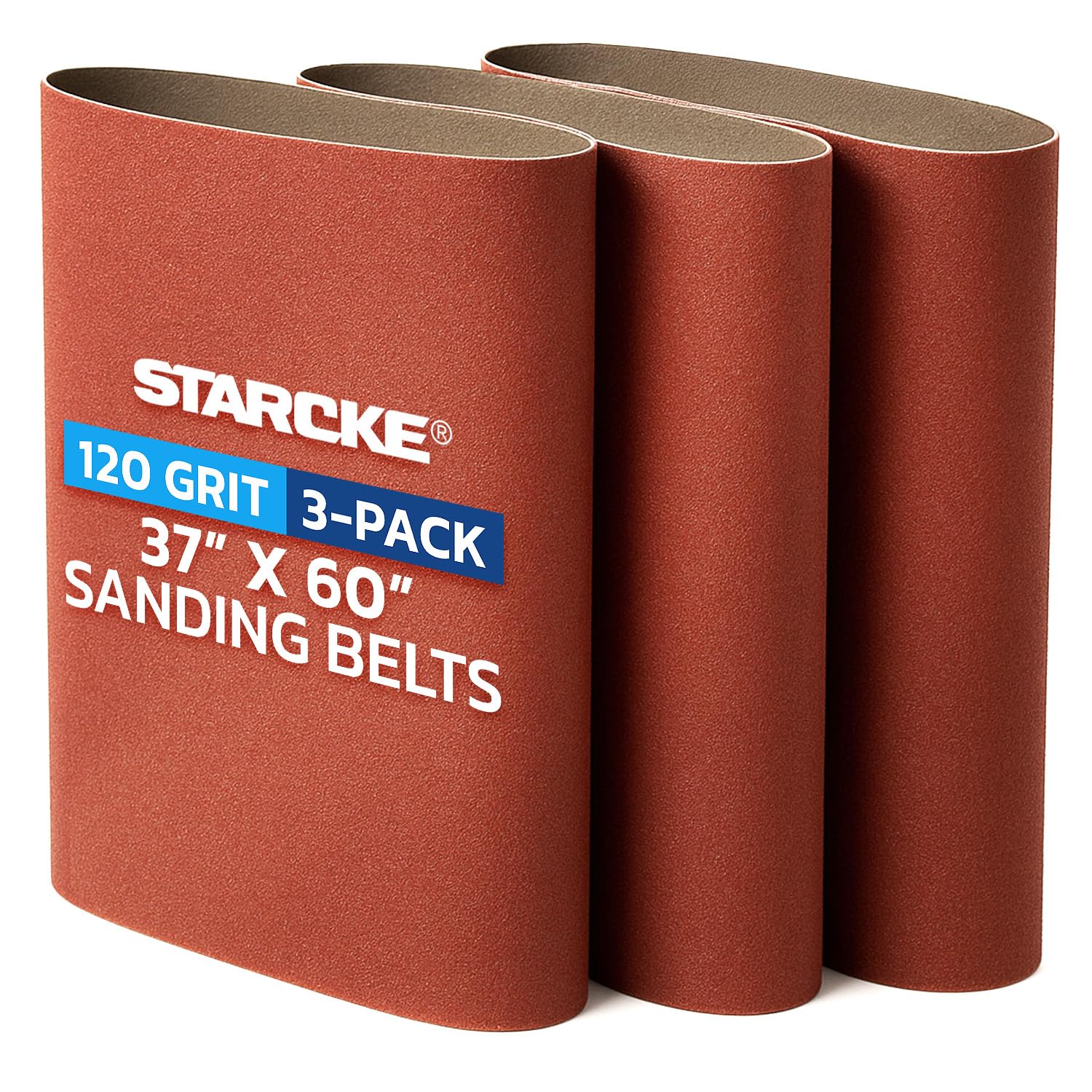 37 x 60 Inch Sanding Belts - 120 Grit Aluminum Oxide Belt Sanders for Woodworking and Metal, German Quality Heavy Duty Cloth Belt Sanding with Smooth Running Joint, Wide Sander Belts - 3 Pack