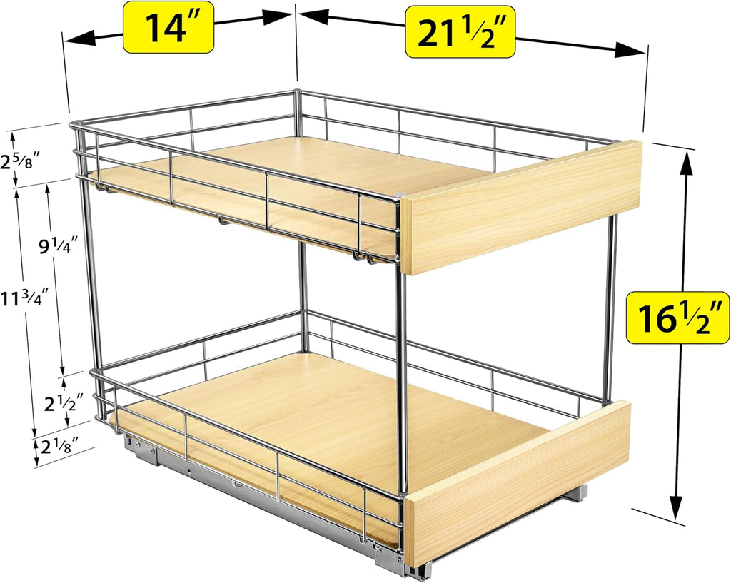 LYNK PROFESSIONAL® SELECT™ Pull Out Cabinet Organizer - 14' x 21' - Slide Out Cabinet Organizer for Kitchens - Sliding Shelves - Pull Out Drawer, Pots and Pans Storage - Lifetime Ltd Warranty - 2 Tier