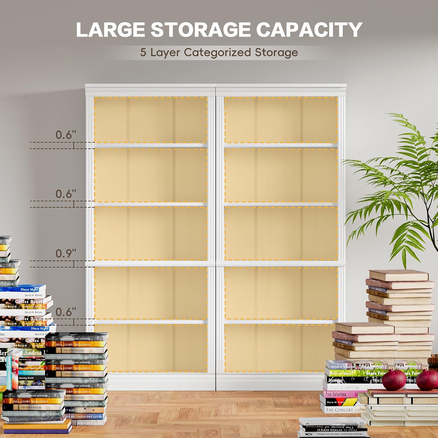 Shahoo 72' Bookcase and Bookshelf, 5-Tier Wood Bookcases with Shelves, Tall Floor Standing Book Shelf Storage Cabinet Home Decor Furniture for Living Room, Home Office 2 Pcs, White