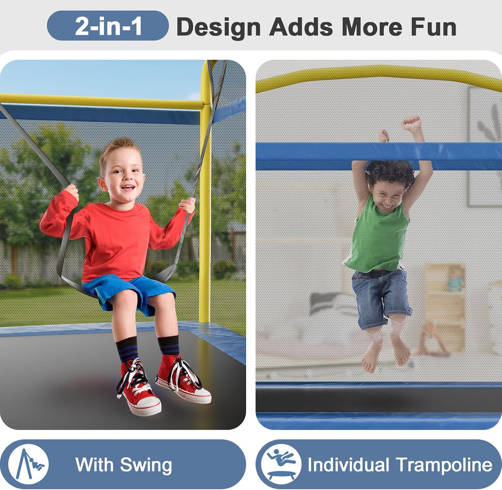 6.5FT Rectangle Trampoline for Kids, 78'ASTM Approved Recreational Trampolines with Swing, Small Toddler Trampoline with Safety Enclosure Net, Outdoor and Backyard, Gifts for Children & Boys & Girls