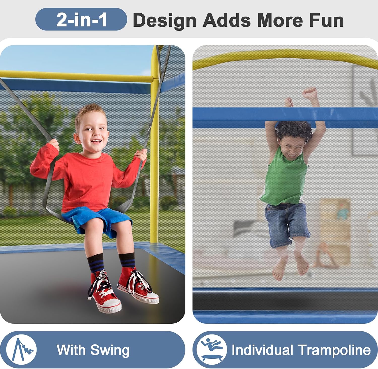 6.5FT Rectangle Trampoline for Kids, 78'ASTM Approved Recreational Trampolines with Swing, Small Toddler Trampoline with Safety Enclosure Net, Outdoor and Backyard, Gifts for Children & Boys & Girls