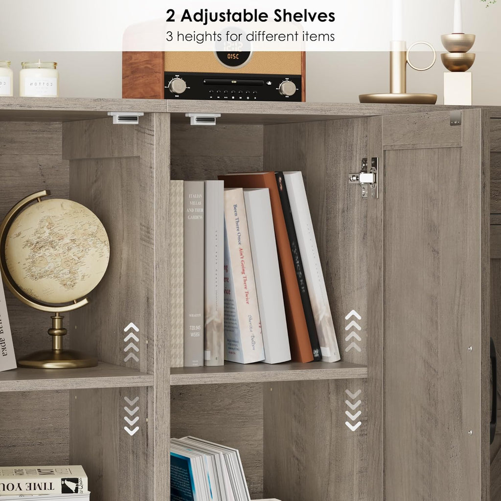 BOTLOG 71' Large Sideboard Buffet Cabinet with Storage, Farmhouse Kitchen Buffet Cabinet with Adjustable Shelves and 6 Barn Doors, Wood Coffee Wine Bar Console Table, White, Ash Grey (Ash Grey)