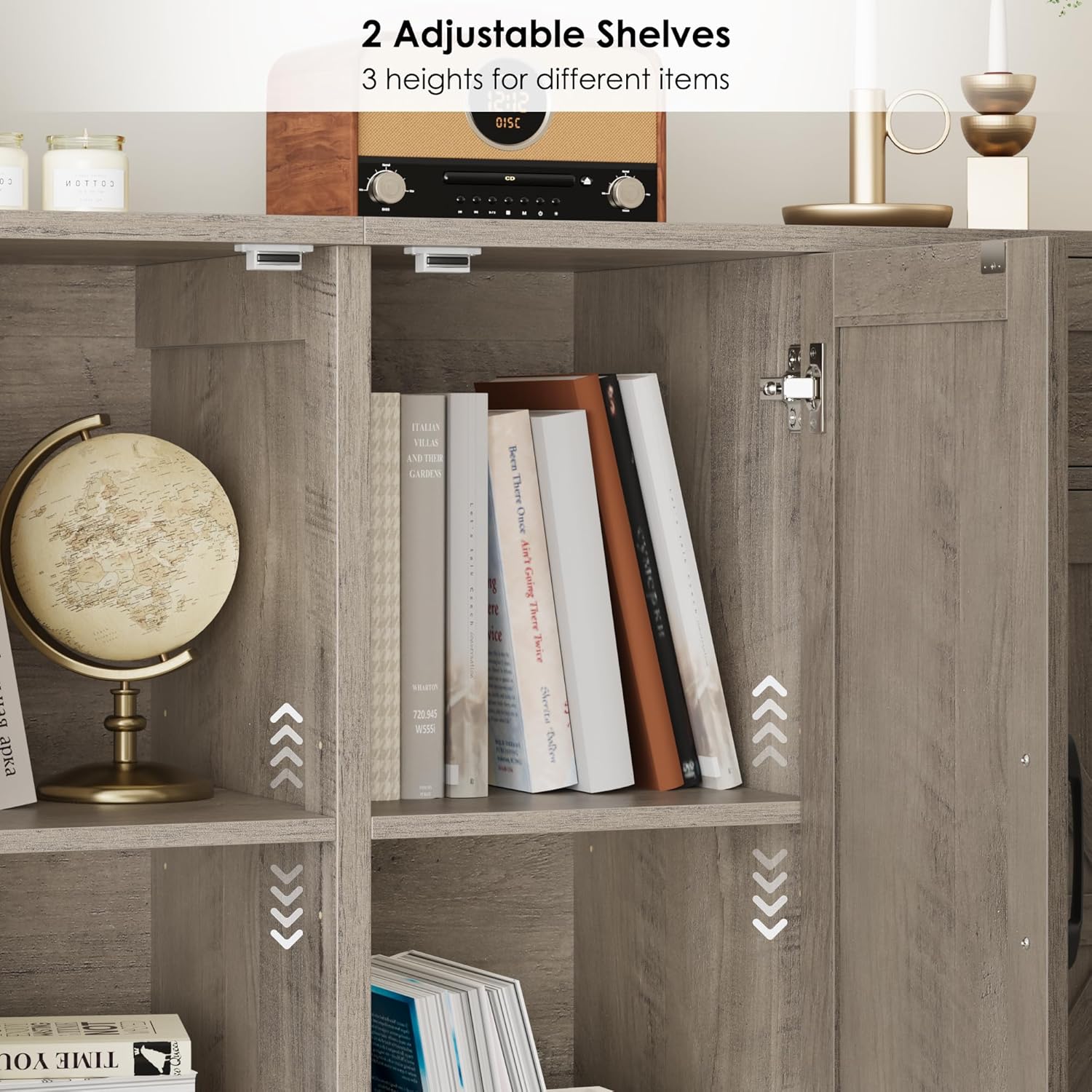 BOTLOG 71' Large Sideboard Buffet Cabinet with Storage, Farmhouse Kitchen Buffet Cabinet with Adjustable Shelves and 6 Barn Doors, Wood Coffee Wine Bar Console Table, White, Ash Grey (Ash Grey)