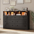 IDEALHOUSE Dresser for Bedroom with 7 Drawers, LED Lights & Charging Station, Wooden Chest with 2 Open Compartments, Freestanding Storage Organizer for Closet, Nursery, Entryway, Black