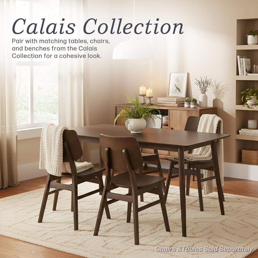 Alaterre Furniture Calais Dining – Mid Century Modern Set of 2 Dining Chairs – Solid Wood Chair Set with Minimalist Design for Dining Room or Kitchen (Warm Walnut Finish)