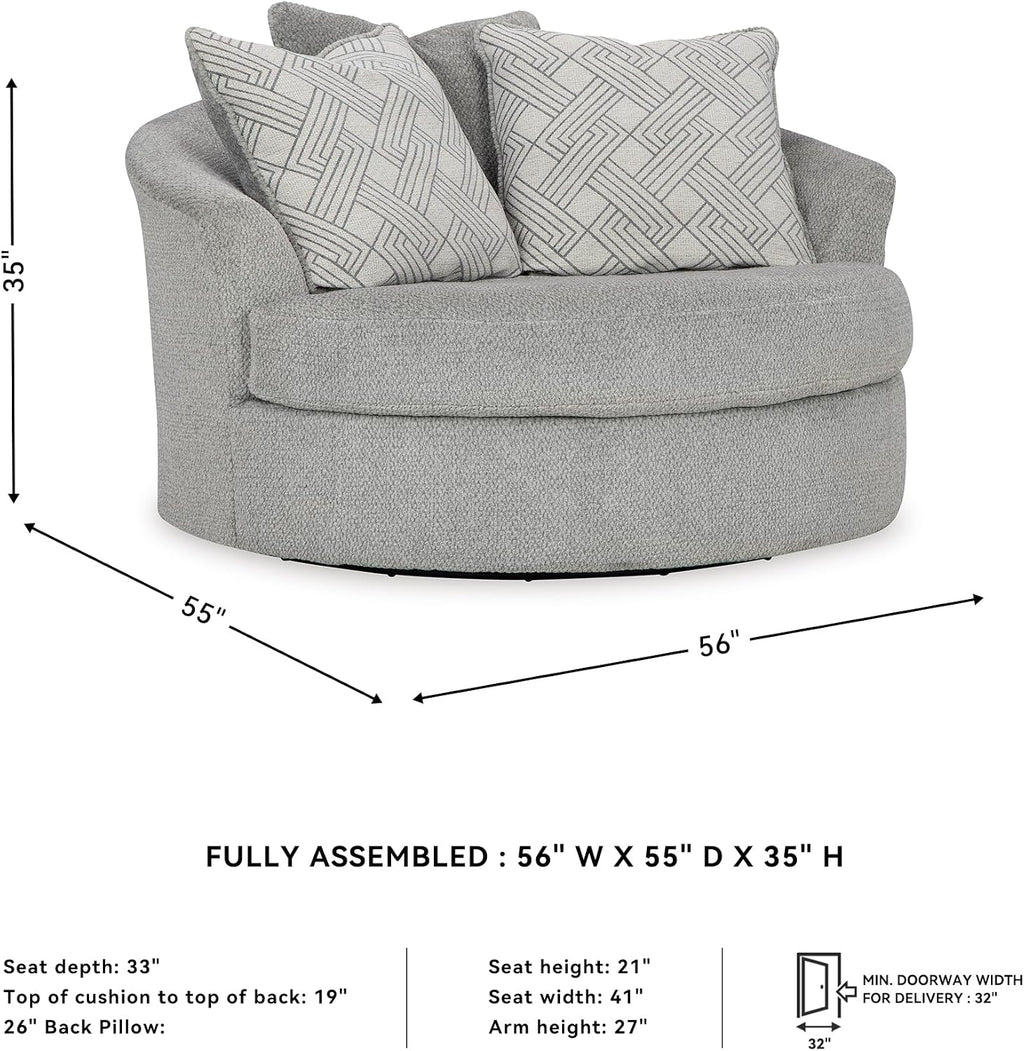 Signature Design by Ashley Casselbury Contemporary Upholstered Oversized Swivel Accent Chair with 3 Throw Pillows, Light Gray